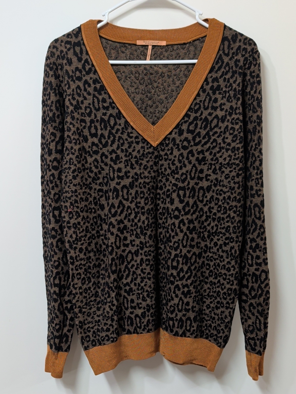 Scotch & Soda Cheetah Print V-Neck Knit Sweater